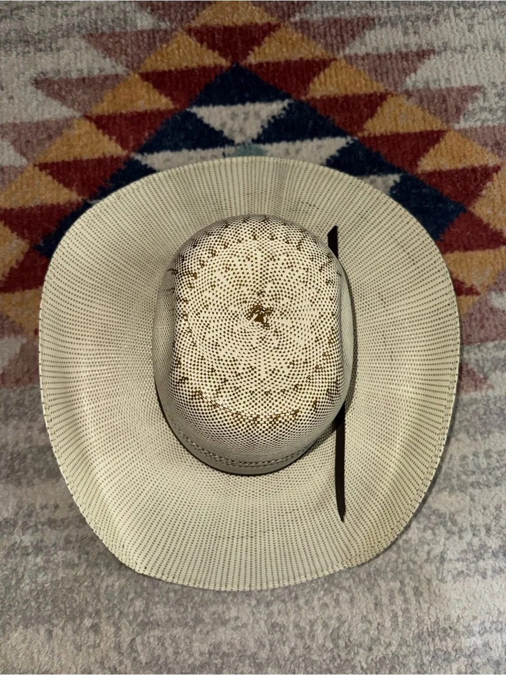 Ariat Cream Straw Hat with Brown Trim and Gold Logo